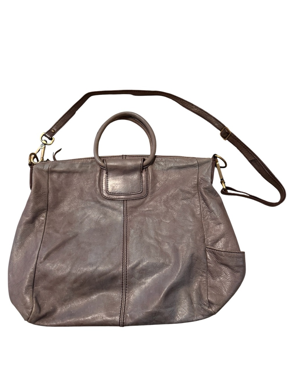 Hobo Sheila Large Satchel Tote Bag Taupe Gray Leather Carryall Work Travel
